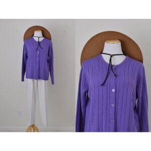 Vintage‎ 80s Acrylic Purple Cable Knit Cardigan